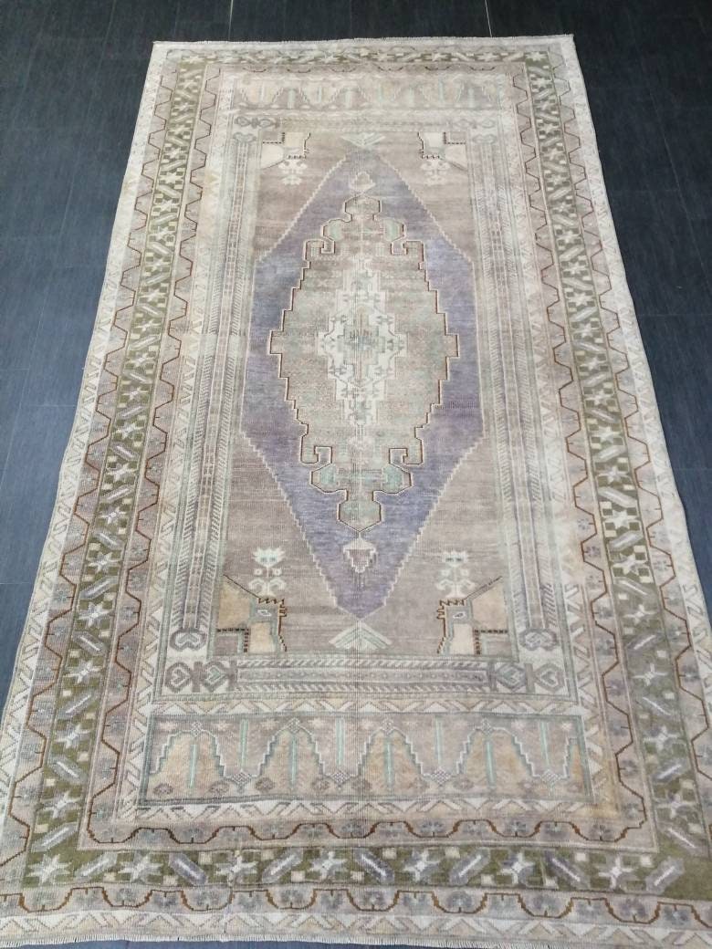 Vintage Hand Made Rug, 5x9 Oushak Rug, Rustic Rug, Muted Rug, Vintage Turkish Rug, Oriental Rug, Vintage Rug,Soft Wool Purple Rug