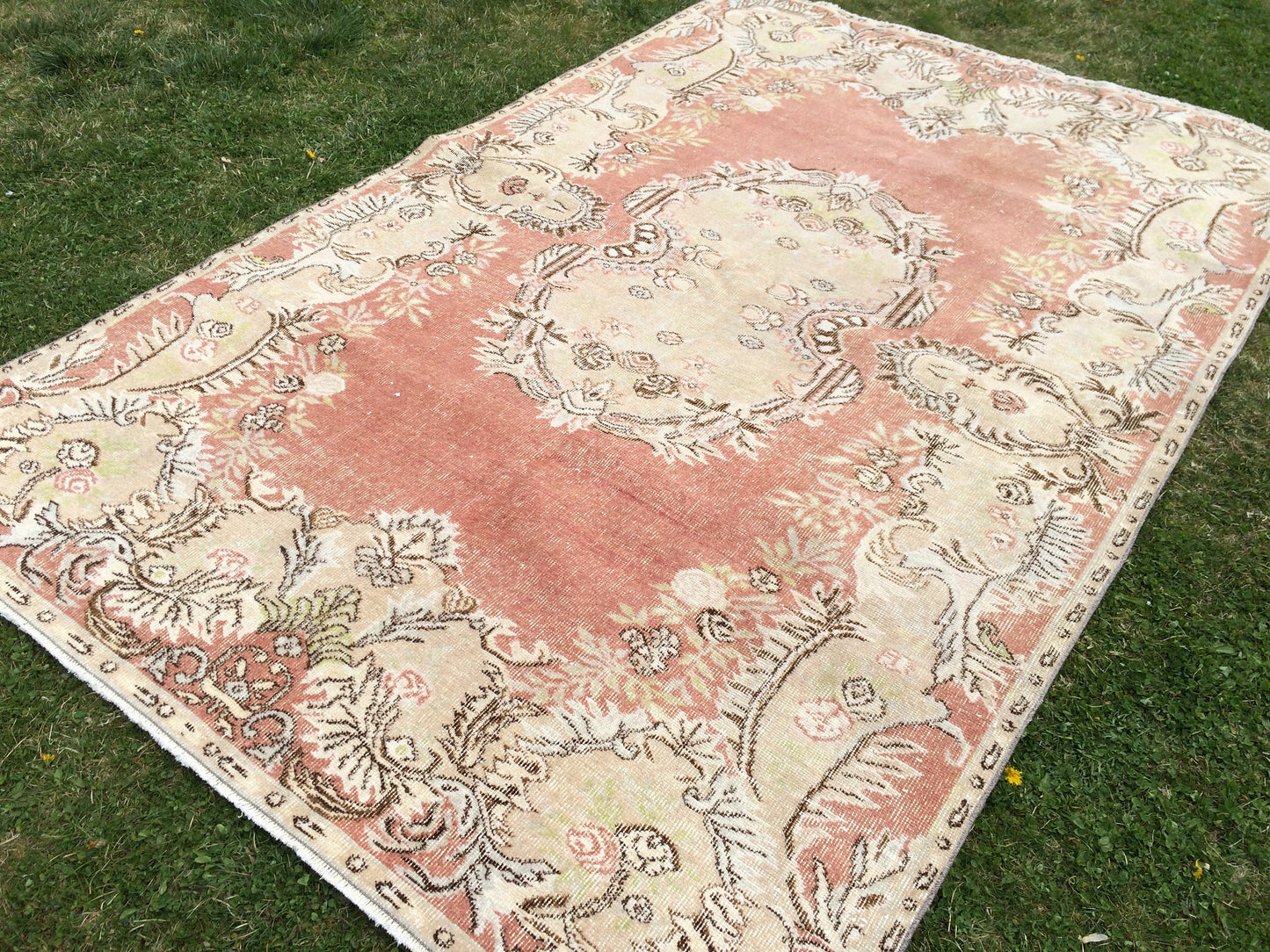 9.4x6 Vintage Rugs, Vintage Turkish Rug, Vintage Large Area Rug Soft Orange Vintage Rug Hand Made Oushak Rug Earth Tones Rug Rustic Rug
