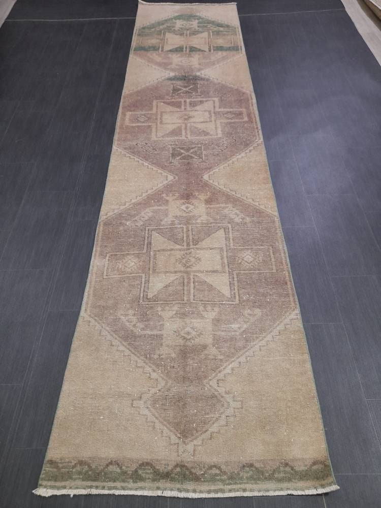NEUTRAL Turkish RUNNER Rug Neutral 2.8 x 12.2 RUNNER Vintage Muted Turkish Runner Oriental Runner Rug, Turkish Runner Neutral Persian Runner