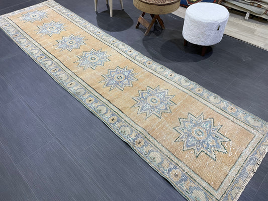 Oushak Runner Rug, Turkish Runner Rug, Vintage 2.5 x 9.7 Runner Rug, Hallway Runner Rug, Kitchen Runner Rug Wool Runner Rug