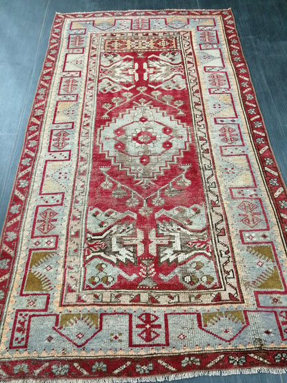 Antique Oriental RUG 3.5 x 6.3 TURKISH Oushak Rug Vintage Wool Rug Hand Made Rugs Vintage Rug