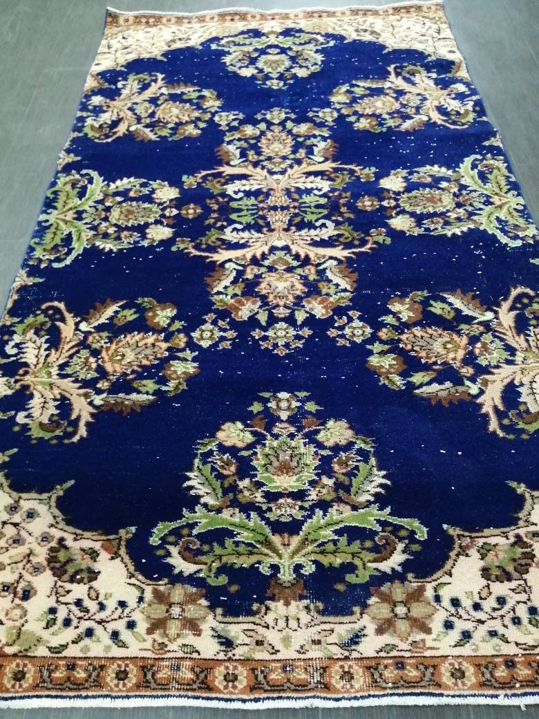 Blue OUSHAK RUG 8.5 x 4.7 Vintage Rug Oushak Rug Vintage Wool Oushak Rug Hand Made Rugs Vintage Turkish Rug
