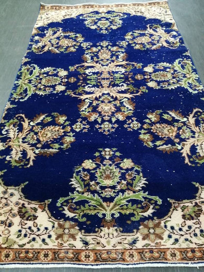 Blue OUSHAK RUG 8.5 x 4.7 Vintage Rug Oushak Rug Vintage Wool Oushak Rug Hand Made Rugs Vintage Turkish Rug