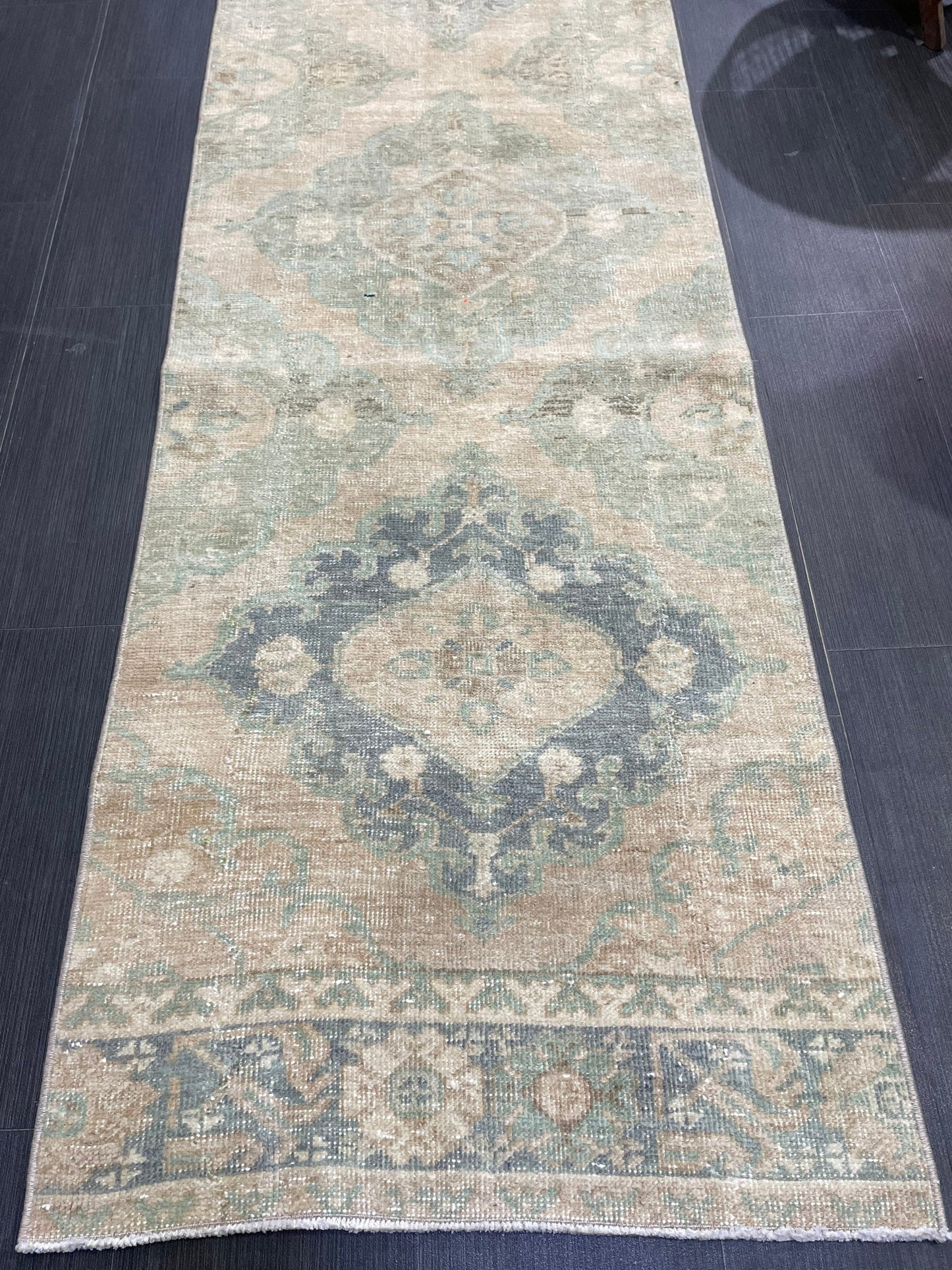 Muted Vintage Runner Rug, Handmade 2.6 x 12.8 Runner Rug, Turkish Runner Rug, Hallway Runner Rug, Persian Kitchen Runner Hand Knotted Runner