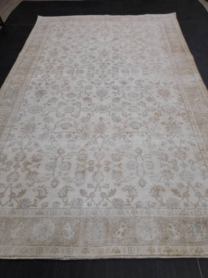 Muted Vintage RUG 6.3 x 10.2 TURKISH Rug Distressed Vintage  Rug Wool Oushak Rug Large Hand Made Rugs Vintage Turkish Rug 6x10