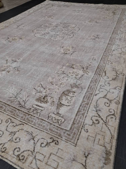 Muted Turkish Vintage Rug 6.5 x 10 Hand Knotted Oushak Rug Rustic Rug, Muted Rug, Vintage Turkish Rug Farmhouse Rug Vintage Rug Wool rug