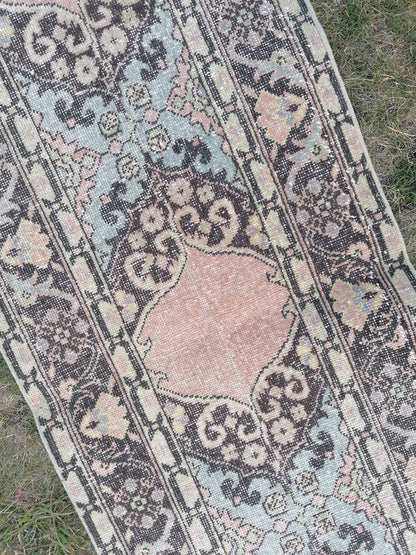 Turkish runner rug 2'3x13'3 vintage wool runner, packwork oushak runner rug, hallway hand made rug, kitchen runner rug,