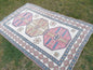 Bohemian pink color rug, pastel green oushak blue rug , turkish wool rug, handmade living room rug 5'9x9'5 feet