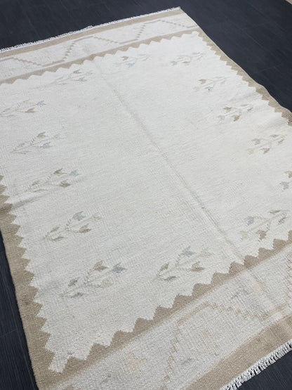 Natural 4.5 x 6 Rug Vintage Kilim Handmade Rug, Flatwoven Oushak Rug Rustic Rug, Flat Weave Rug Turkish Rug Farmhouse Rug Vintage Wool rug