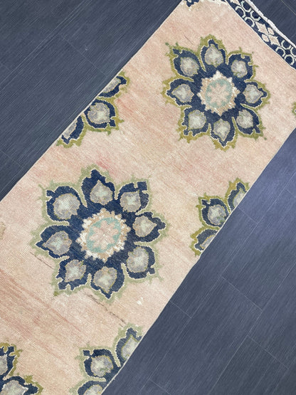 Hand Knotted Runner 2.4 x 10.5 Vintage Runner Rug Hallway Runner Rug Kitchen Runner Rug Wool Runner Rug Wool Turkish Runner Rug