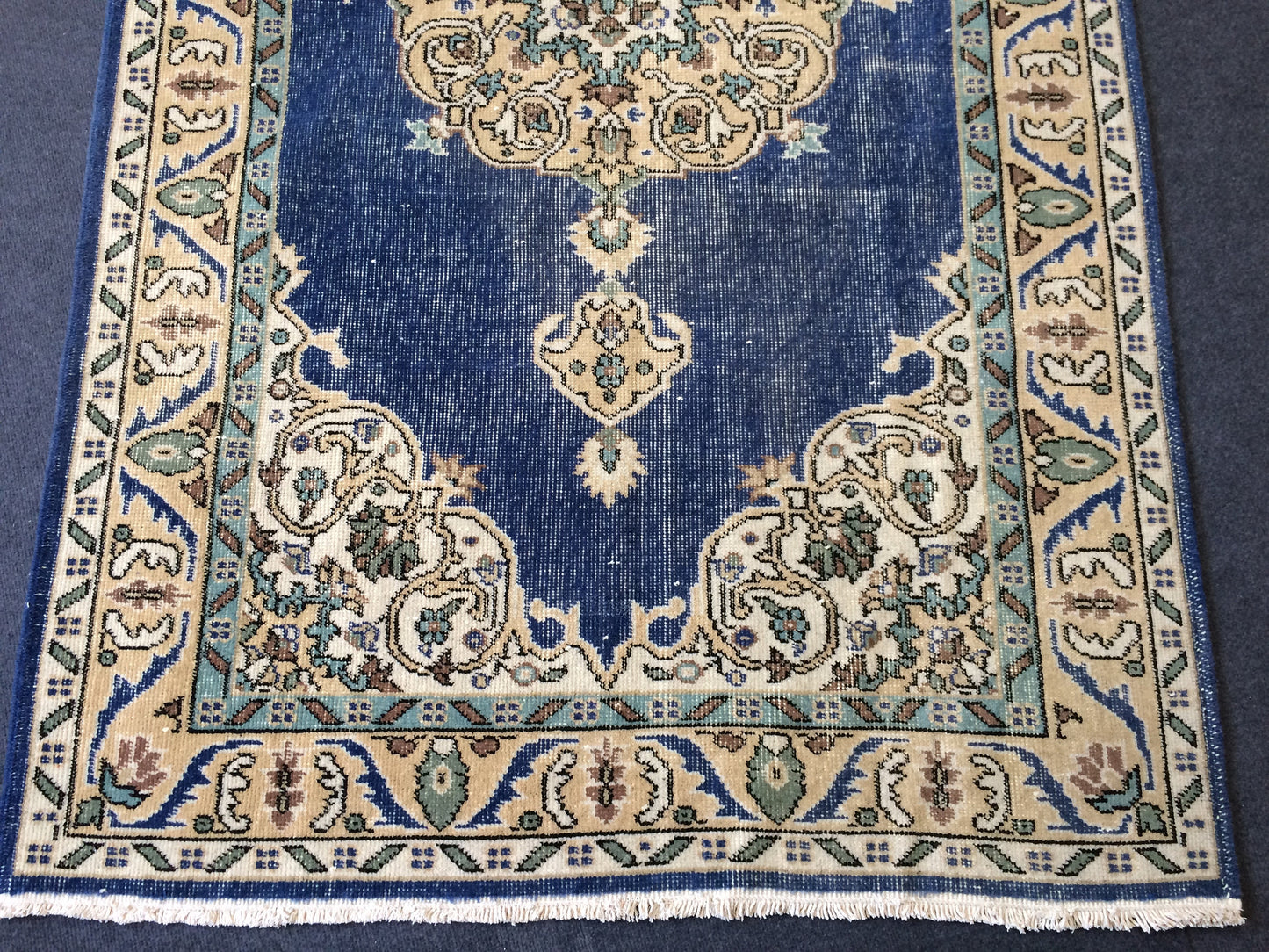 7 x 4 vintage Rug Oushak Rug Turkish Rug Blue Hand Made Rugs
