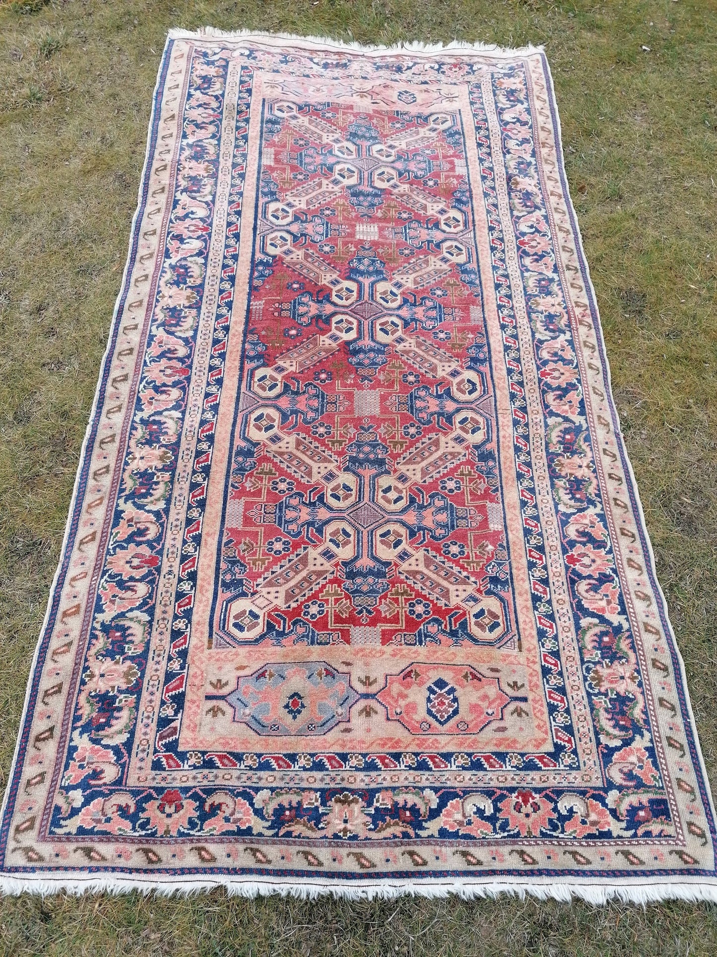 5'4x10'2 vintage handmade rug, blue turkish rug, oushak wool rug rustic unsual tribal rug retro style rug traditional turkish design