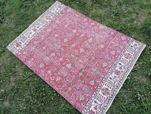 Vintage rug, turkısh vıntage rug, hand made anatolian rug 4x5'5 feet, wool rug