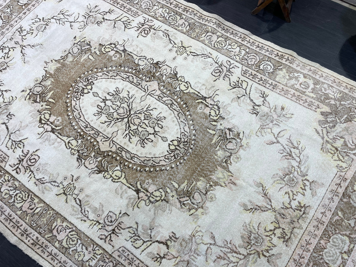 Antique Rug, Vintage 6.3 x 10 Rug, Turkish Wool Rug, Oushak Rug, Distressed Hand Knotted Rug, Persian Rug, Handmade Rug
