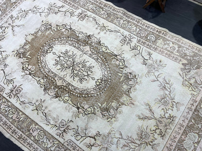 Antique Rug, Vintage 6.3 x 10 Rug, Turkish Wool Rug, Oushak Rug, Distressed Hand Knotted Rug, Persian Rug, Handmade Rug