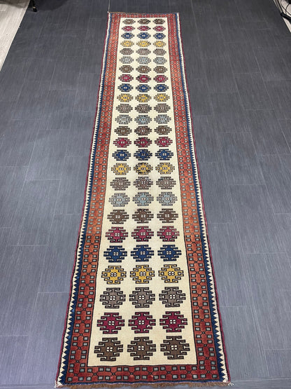 Vintage Runner Rug 2.6 x 11.5, Turkish Runner Rug, Handmade Runner Rug,Hallway Runner Kitchen Runner Rug Wool Runner Rug Oriental Runner Rug