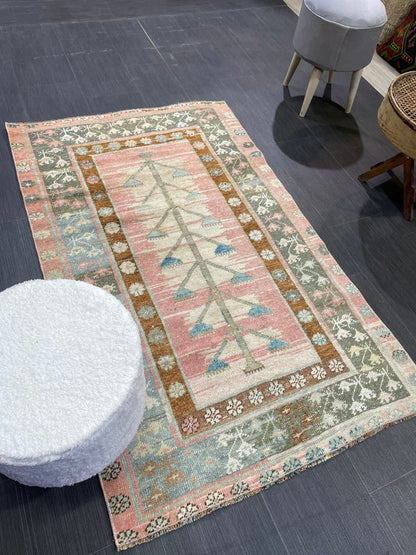 TURKISH Rug, Vintage 3x5 Wool Rug, Oushak Rug, Hand Knotted Rug, Anatolian Rug, Persian 100% Wool Rug, Handmade Rug