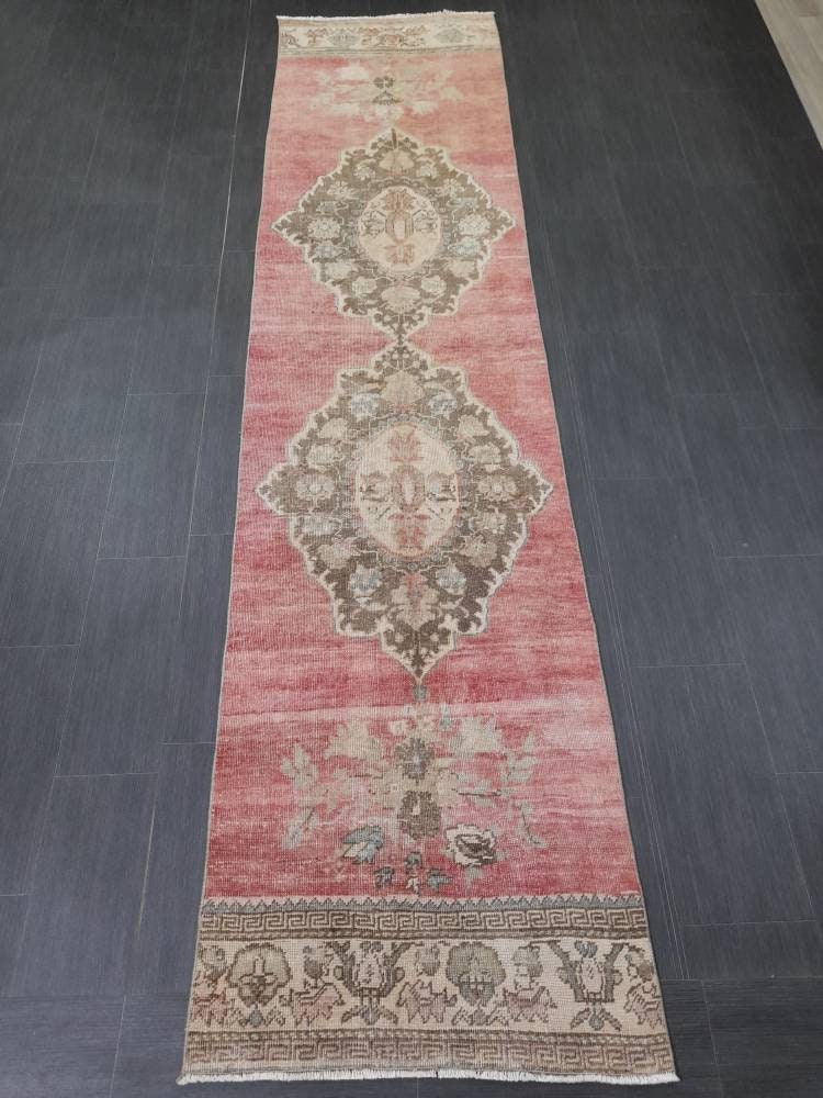 Handmade Runner Rug 2.6 x 11 Turkish Runner Rug Muted Vintage Runner Rug Oriental Hallway Runner Rug Kitchen Runner Rug Quality Wool Runner