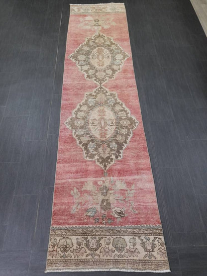 Handmade Runner Rug 2.6 x 11 Turkish Runner Rug Muted Vintage Runner Rug Oriental Hallway Runner Rug Kitchen Runner Rug Quality Wool Runner