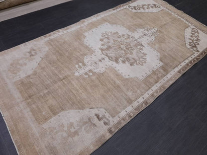 Neutral VINTAGE RUG 4.6 X 10 TURKISH Neutral Fiber Rug Natural Wool Antique Rug Distressed Vintage Rug Dye Free Rug Hand Made Rug Kars Rug