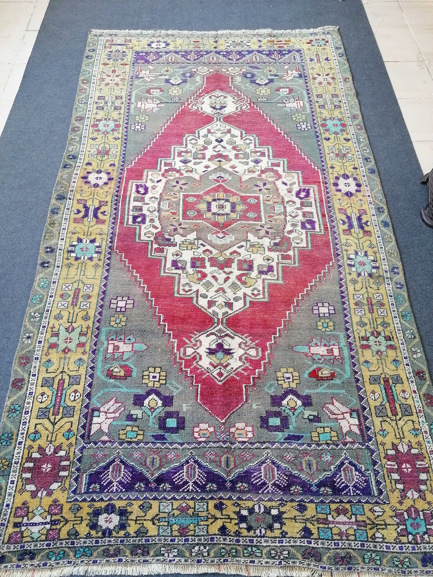 9'x5' vintage turkish rug, oushak bohemian rug,unique hand made bohemian