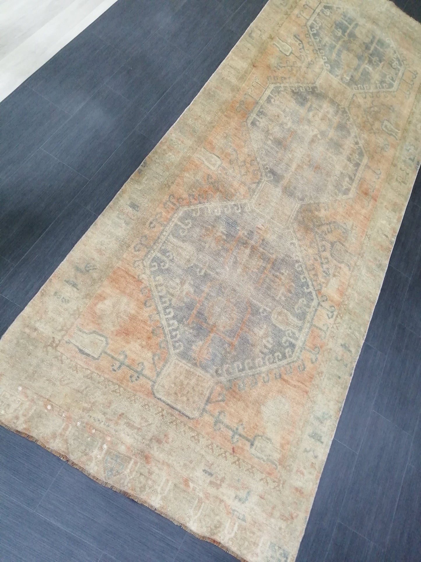 4.3 x 11.9 Faded Oushak Runner Rug Turkish Runner Rug Vintage Runner Rug Hallway Runner Rug Kitchen Runner Rug Wool Runner Rug Wool Oushak