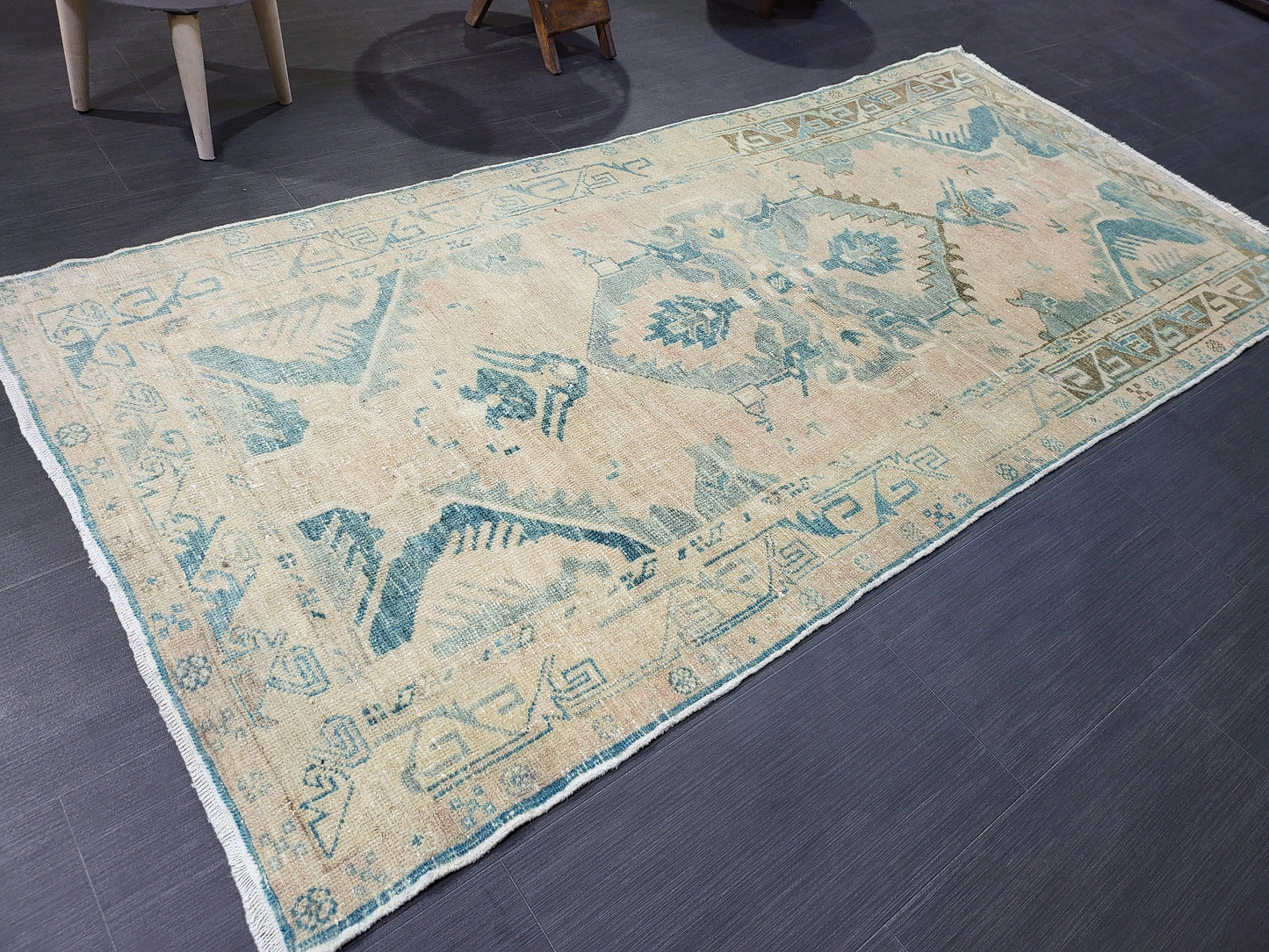OUSHAK RUG, TURKISH 3.4 x 7.2 Rug, Vintage Persian Rug, Vintage Rug, Wool Handknotted Rug, Handmade Rugs, Vintage Turkish Rug