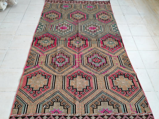 Flatwoven with embroidery rug turkish hand made rugs vintage turkish rugs oushak rug vintage oushak rug, wool rug 8'6x4'10 feet