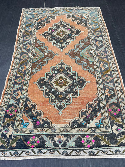 Vintage Rug 4 x 6.5 Handmade Wool Rug Muted Vintage Oushak Rug Wool Oriental Rug Hand Made Rugs Vintage Turkish Rug Muted Persian Wool Rug