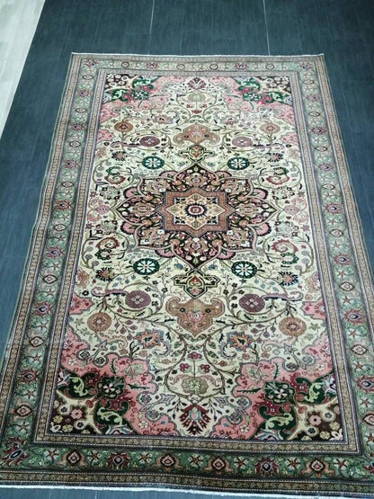 Quality Vintage Rug 6.5 x 9.6 HAND MADE Rug Muted Vintage Turkish Rug Oushak Rug Turkish Oushak Rug, Oushak Rug, Wool Rug Fine Hand Knotted