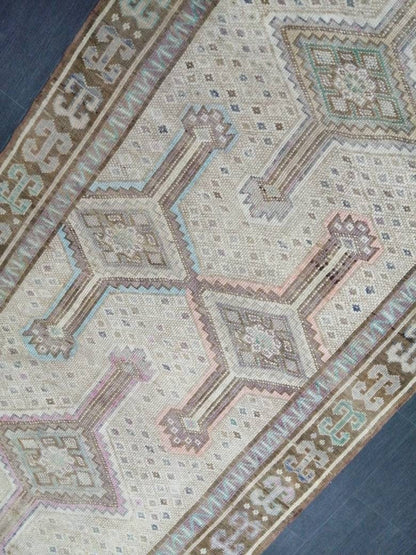 Vintage OUSHAK RUG 4.4 x 11 Vintage Rug Vintage Muted Rug Muted Wool Neutral Rug Hand Made Rugs Vintage Turkish Rug Kars Rug Oriental Rug