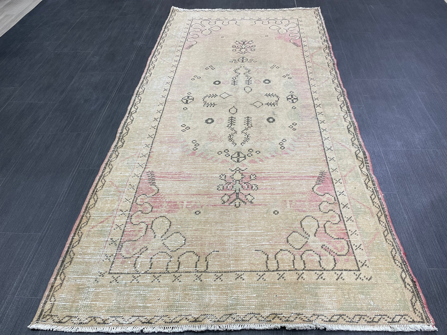 Soft Pink Vintage Turkish Rug 3.3 x 6.8 Vintage Persian Rug Muted Hand Knotted Rug Wool Oushak Rug Handmade Rugs Vintage Turkish