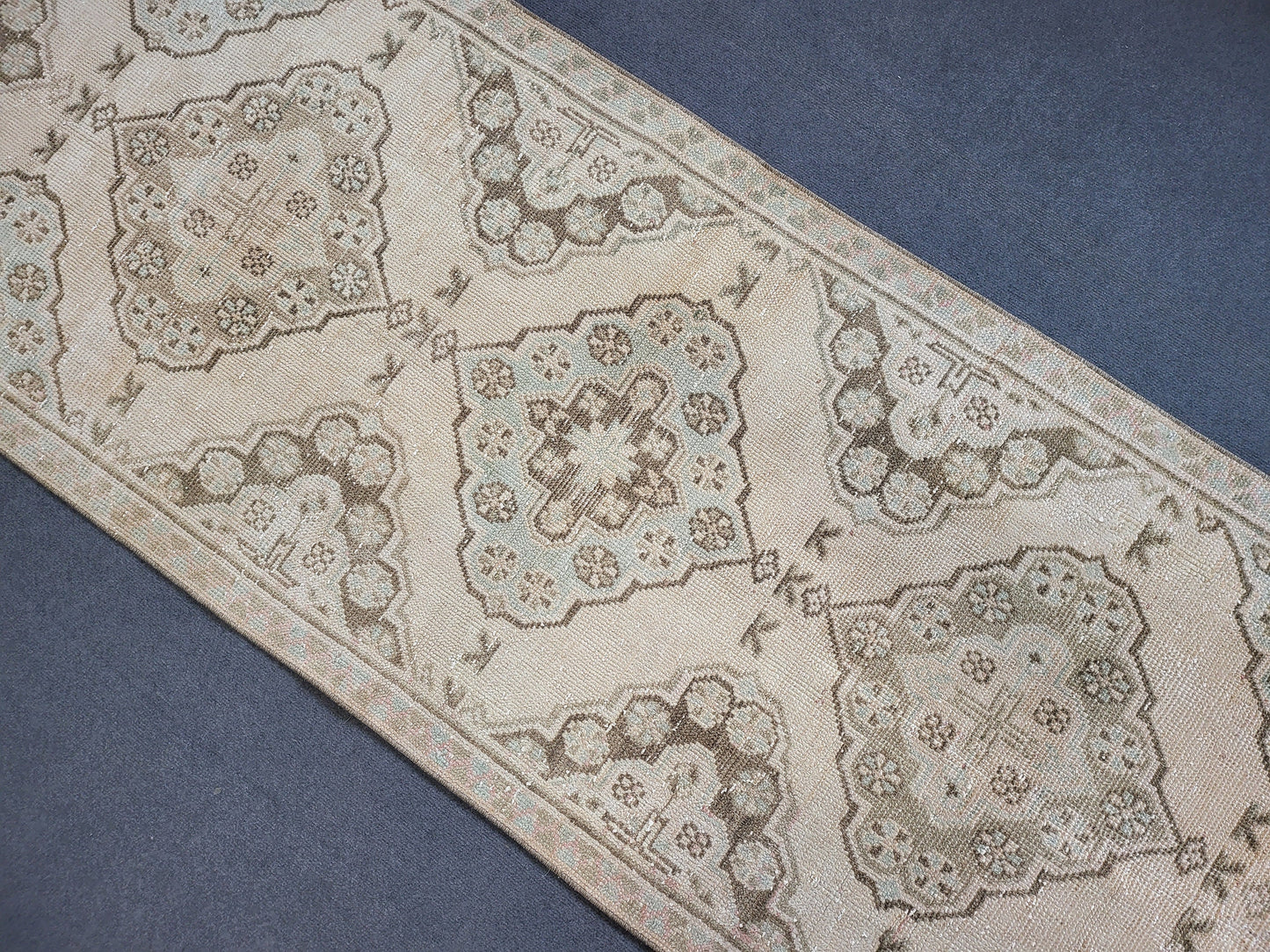 Muted Oushak Runner Rug 2.8 x 11.3 Turkish Runner Rug Vintage Runner Rug Hand Knotted Runner Rug Persian Runner Rug Wool Runner Rug