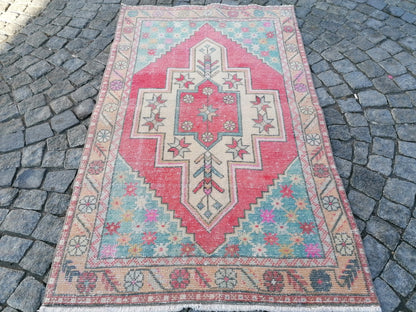 6'7x3'4 turkish rug,turkish vintage rug,oushak vintage rug,vintage rug,kitchen rug, vintage anatolian rug,unique hand made rug,bohemian rug