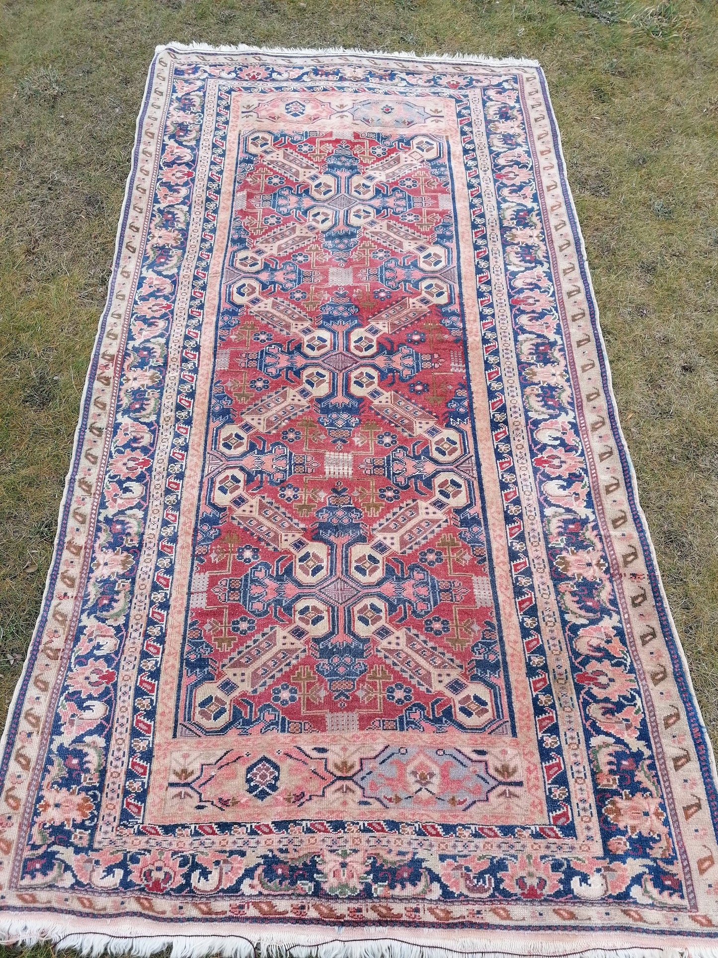 5'4x10'2 vintage handmade rug, blue turkish rug, oushak wool rug rustic unsual tribal rug retro style rug traditional turkish design