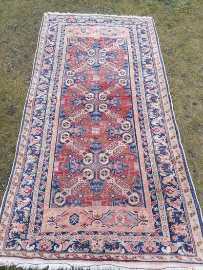 5'4x10'2 vintage handmade rug, blue turkish rug, oushak wool rug rustic unsual tribal rug retro style rug traditional turkish design
