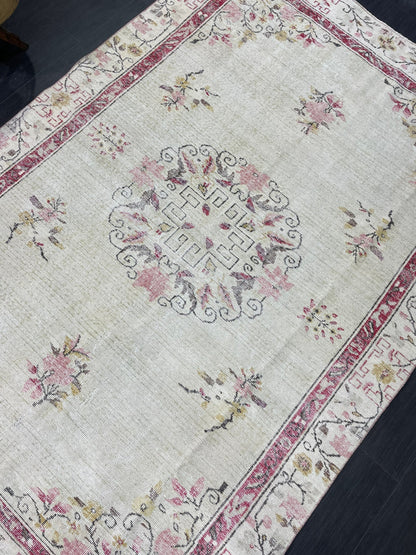 Distressed RUG, Vintage 6.2 x 9.3 Rug, Oushak Rug, Handmade Rug, Turkish Rug, Antique Rug, Farmhouse  Rug, Persian Rug,Rustic Rug