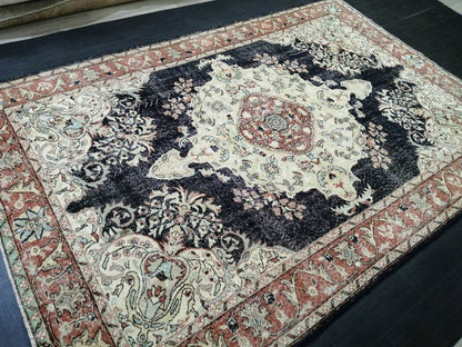 Vintage RUG 7 x 10. 4 TURKISH Oushak Rug Vintage Navy Oriental Rug  Vintage Persian Rug Hand Made Rugs  Turkish Rug