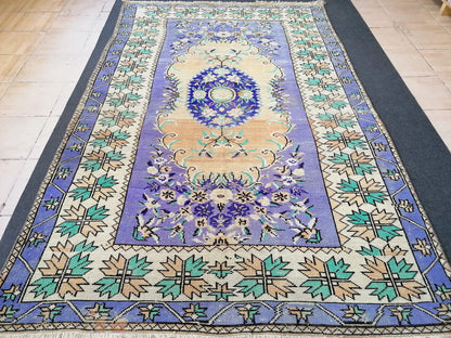 Oushak wool hand made rug, large purple vintage rug 5'7x8'7 turkish rug, green living room rug, vintage  bohemian rug