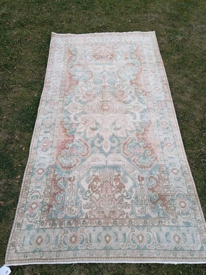 Turkish rug, vintage rug 4'2x8'3 oushak bohemian rug, area rug