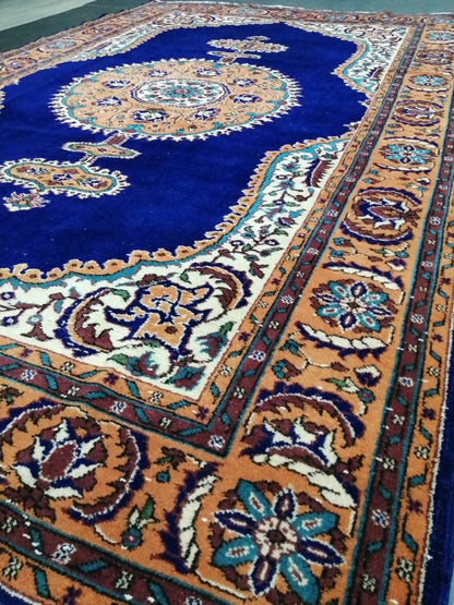 Navy High Wool Pile OUSHAK RUG 7 x 10.7 TURKISH Oushak Rug Vintage High Pile Oushak  Rug Vintage Rug Wool Oushak Rug Blue Rugs Persian Rug