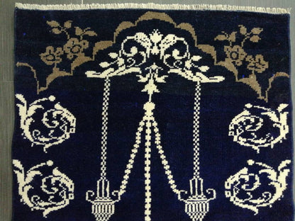 Hand Made Rug 2.3 x 3.6 Navy Vintage Rug , Wool  Rug  Vintage Rug Oriental Rug, Turkish Rug Hand Knotted Wool Rug