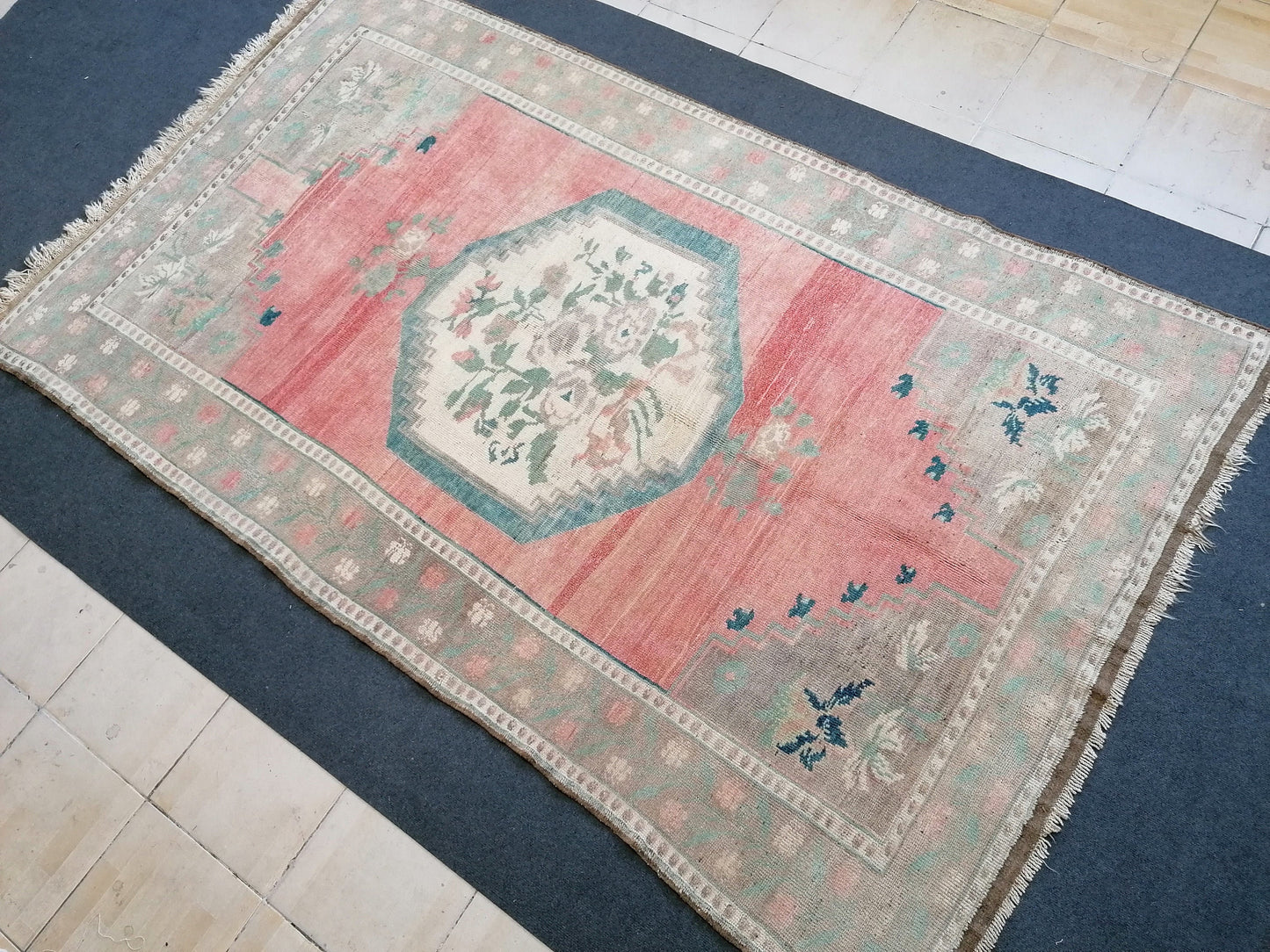 8'8x5'4 vintage turkish rug, pastel oushak rug, living room rug, vintage anatolian unique hand made wool rug