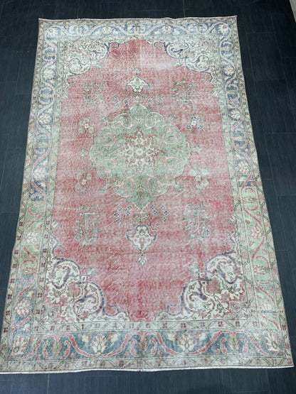 TURKISH HAND MADE Rug 5.6 x 9 Vintage Distressed Rug Oushak Rug   Traditional Rug Oriental Rug Vintage Floral Rug Wool Rug