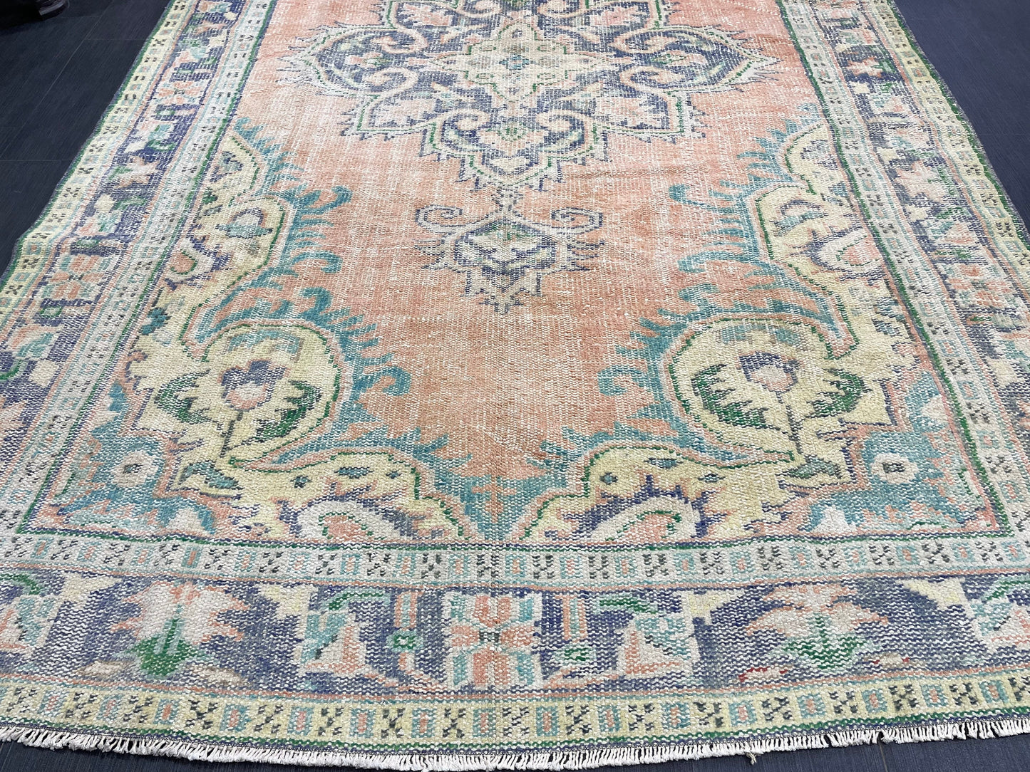 Large Vintage 6x10 RUG TURKISH Oushak Rug Muted Vintage Rug Distressed Vintage  Rug Wool Oushak Rug Hand Made Rugs Vintage Turkish Rug