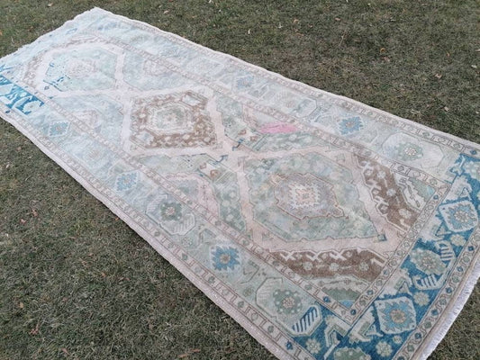 Turkish runner rug 4'9x12'8 runner rug,vintage oushak runner rug,kitchen runner rug,hallway runner rug,vintage runner rug