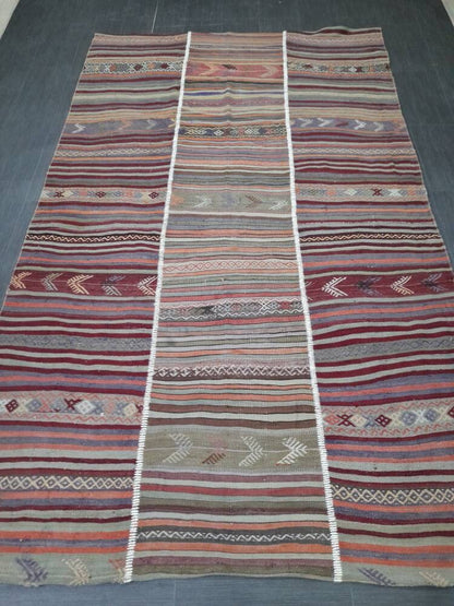 6x10 Vintage Rug Oriental Wool Rug Vintage Flat woven Rug Flatweave Carpet , Stripped Rug Handmade Boho Rug Farmhouse Rug Turkish Kilim Rug
