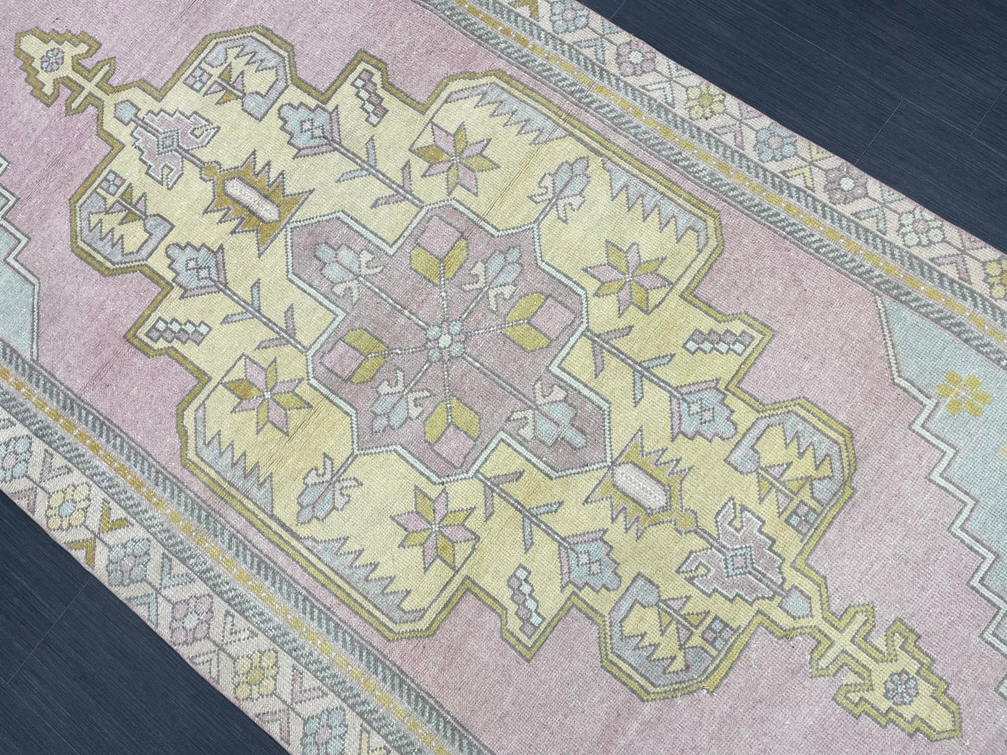 Muted Vintage RUG 4x9 TURKISH Rug Oriental Rug Vintage Oushak Rug Vintage Persian Wool Rug Handmade Rug Vintage Turkish Rug Discounted Rugs