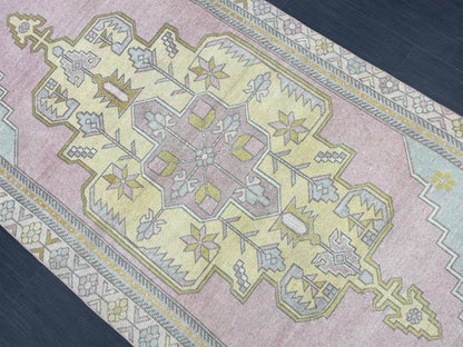 Muted Vintage RUG 4x9 TURKISH Rug Oriental Rug Vintage Oushak Rug Vintage Persian Wool Rug Handmade Rug Vintage Turkish Rug Discounted Rugs