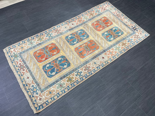 Wool Vintage RUG 3.3 x 6.6 TURKISH Rug Oriental Rug Vintage Oushak Rug Vintage Persian Rug Hand Made Rugs Vintage Turkish Rug Discounted Rug